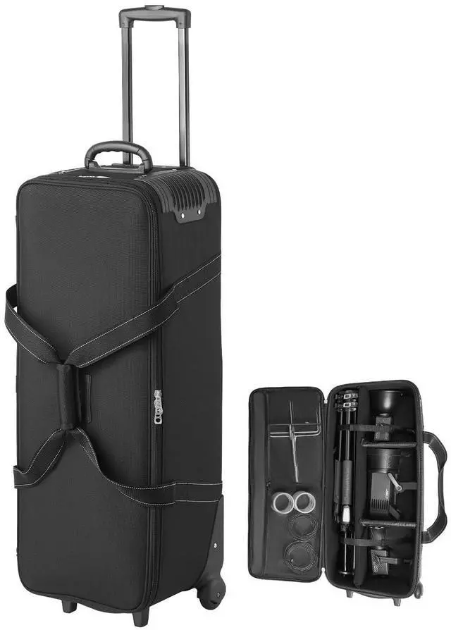Main image of Studio Equipment Trolley Case, 35.83 x 11.81 x 14 in / 91 x 30 x 35.5 cm, Rolling Camera Bag, Carrying Bag with Wheels Straps Padded Compartment Handle, for Light Stands, Tripods, Telescopes