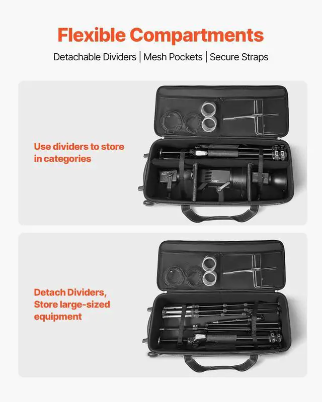 Alt view image 6 of 6 - Studio Equipment Trolley Case, 35.83 x 11.81 x 14 in / 91 x 30 x 35.5 cm, Rolling Camera Bag, Carrying Bag with Wheels Straps Padded Compartment Handle, for Light Stands, Tripods, Telescopes
