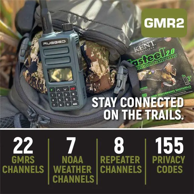 Alt view image 2 of 6 - 2 Pack GMR2 Plus GMRS Handheld Two Way Radio Grey 2 Watt Long Range Walkie Talkie for Hiking Off Roading Events Warehouse Communication