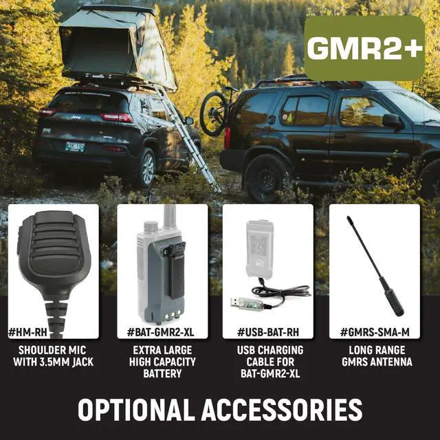 Alt view image 6 of 6 - 2 Pack GMR2 Plus GMRS Handheld Two Way Radio Grey 2 Watt Long Range Walkie Talkie for Hiking Off Roading Events Warehouse Communication