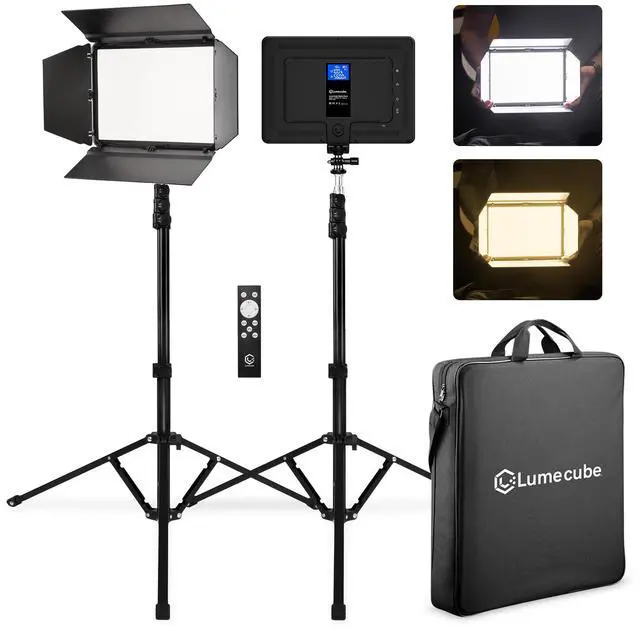 Main image of Studio Panel 2-Point Lighting Kit | Edge Lit LED Bicolor Light Panels 3200k - 5600k | Rechargeable Lithium Battery, Adjustable Color, Brightness, 70" Stands, Wireless Remote Included