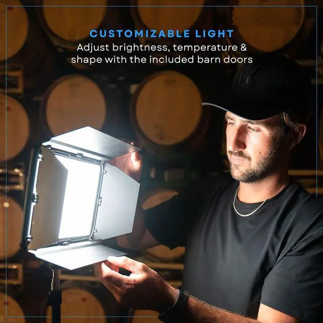 Alt view image 5 of 6 - Studio Panel 2-Point Lighting Kit | Edge Lit LED Bicolor Light Panels 3200k - 5600k | Rechargeable Lithium Battery, Adjustable Color, Brightness, 70" Stands, Wireless Remote Included