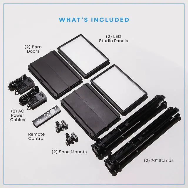 Alt view image 6 of 6 - Studio Panel 2-Point Lighting Kit | Edge Lit LED Bicolor Light Panels 3200k - 5600k | Rechargeable Lithium Battery, Adjustable Color, Brightness, 70" Stands, Wireless Remote Included