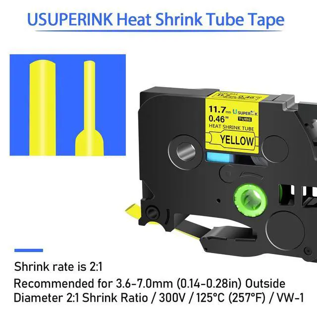 Alt view image 2 of 6 - 20PK Compatible for Ptouch HSe-631 HSe631 HS-631 HS631 Black on Yellow 11.7mm 0.46'' Heat Shrink Tubing for Wire Cable for PT340 PT330 PT350 PT520 PT530 PT540 Label Maker Tape