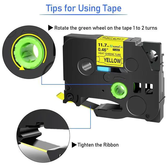 Alt view image 3 of 6 - 20PK Compatible for Ptouch HSe-631 HSe631 HS-631 HS631 Black on Yellow 11.7mm 0.46'' Heat Shrink Tubing for Wire Cable for PT340 PT330 PT350 PT520 PT530 PT540 Label Maker Tape