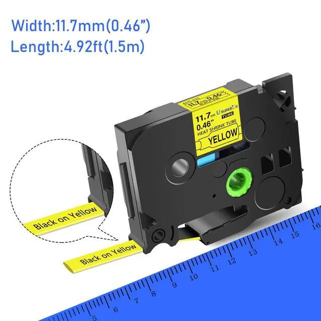 Alt view image 4 of 6 - 20PK Compatible for Ptouch HSe-631 HSe631 HS-631 HS631 Black on Yellow 11.7mm 0.46'' Heat Shrink Tubing for Wire Cable for PT340 PT330 PT350 PT520 PT530 PT540 Label Maker Tape