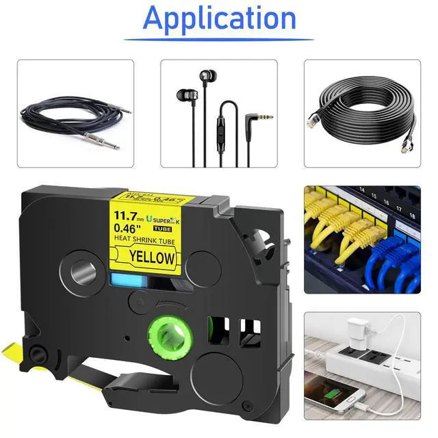 Alt view image 5 of 6 - 20PK Compatible for Ptouch HSe-631 HSe631 HS-631 HS631 Black on Yellow 11.7mm 0.46'' Heat Shrink Tubing for Wire Cable for PT340 PT330 PT350 PT520 PT530 PT540 Label Maker Tape
