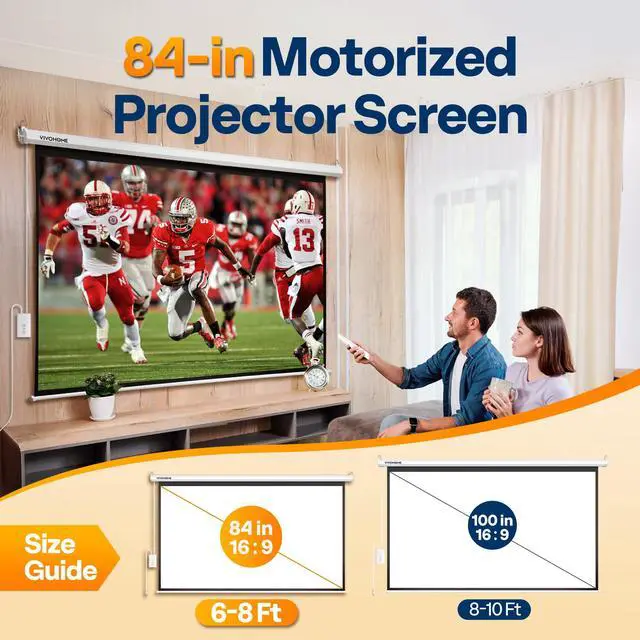 Alt view image 2 of 6 - 84 Inch 16:9 Motorized Projector Screen with Remote, Auto Electric Projection Screen, HD 4K Movie Screen for Home Theater, Cinema, Office (73W x 41H Display Area), White