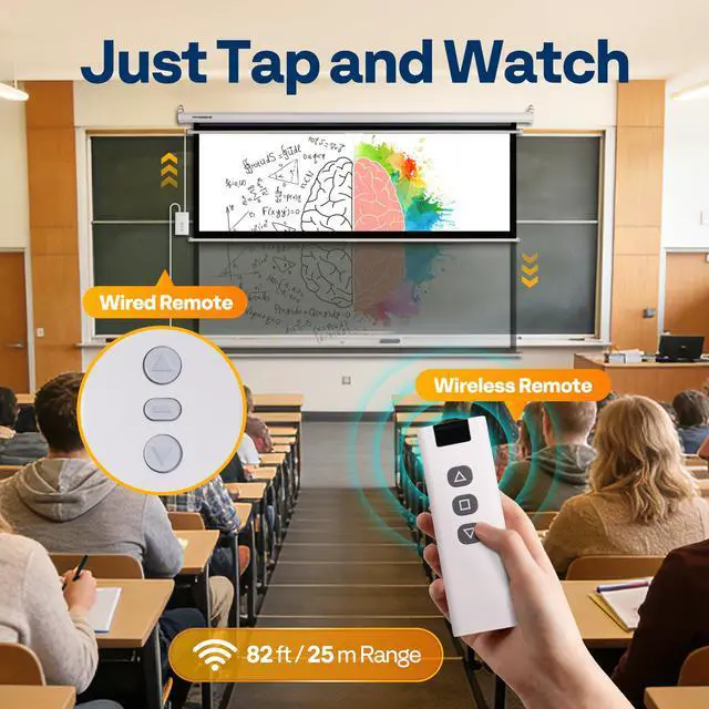 Alt view image 3 of 6 - 84 Inch 16:9 Motorized Projector Screen with Remote, Auto Electric Projection Screen, HD 4K Movie Screen for Home Theater, Cinema, Office (73W x 41H Display Area), White