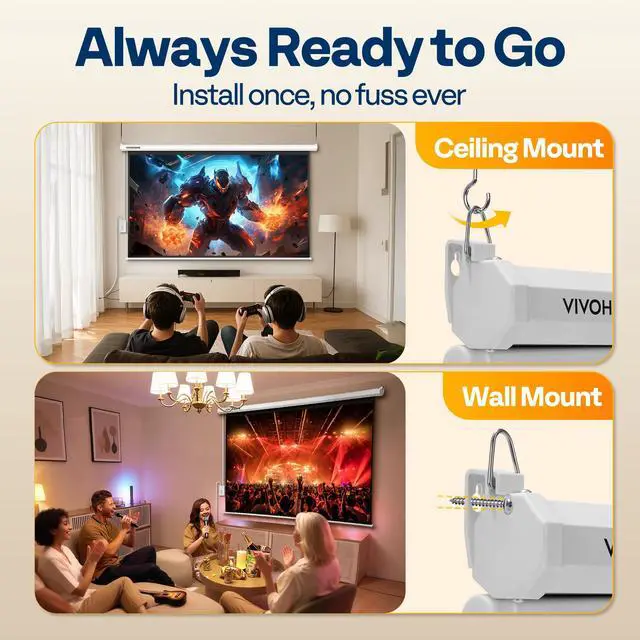 Alt view image 6 of 6 - 84 Inch 16:9 Motorized Projector Screen with Remote, Auto Electric Projection Screen, HD 4K Movie Screen for Home Theater, Cinema, Office (73W x 41H Display Area), White