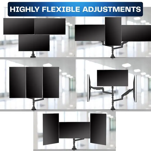 Alt view image 6 of 6 - Pneumatic Arm Triple Ultrawide Monitor Extra Tall Desk Mount for Up to 49 inch Screens, Heavy Duty Clamp, Holds 3 Ultra Wides Up to 44 lbs, Black, STAND-V300D