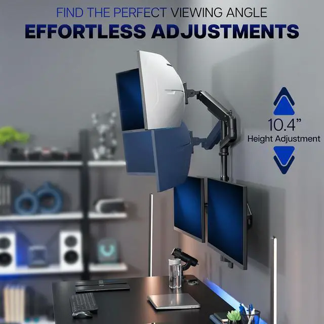 Alt view image 5 of 6 - Pneumatic Arm Triple Ultrawide Monitor Wall Mount for Up to 49 inch Screens with Height Adjustment, Heavy Duty, Holds 3 Ultra Wides Up to 35.2 lbs, Black, MOUNT-VW300D