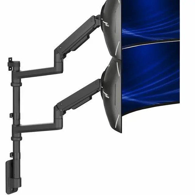 Main image of Pneumatic Arm Dual Ultrawide Monitor Wall Mount for Up to 49 inch Screens, Holds 2 Ultra Wides Up to 33.5 lbs Each, Black, MOUNT-V120K