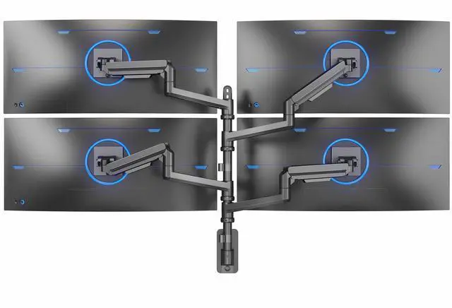 Main image of Quad Ultrawide Wall Mount, Heavy Duty Pneumatic Arm Monitor Station, Fits Four 38 inch Screens, Pneumatic Height Adjustment and 140lb Weight Capacity, Black, MOUNT-V400D