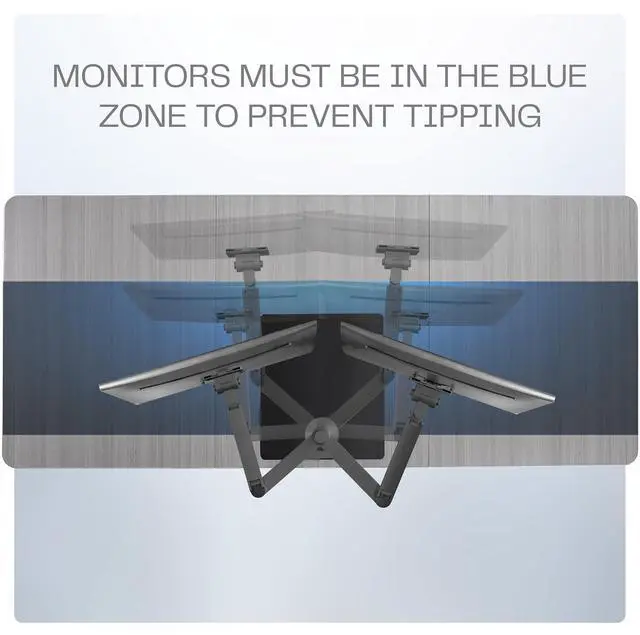 Alt view image 6 of 6 - Pneumatic Arm Dual Ultrawide Monitor Desk Stand for Up to 49 inch Screens with Tempered Glass Base, Holds 2 Ultra Wides Up to 30.8 lbs, Black, STAND-V249FG