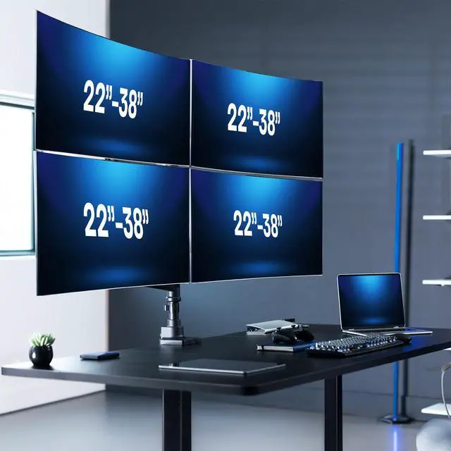 Alt view image 2 of 6 - Pneumatic Arm Quad Ultrawide Monitor Extra Tall Desk Mount for Up to 49 inch Screens Individual Arm Capacity, Max 38 inch Screens for 4 Ultra Wides Up to 44 lbs, Black, STAND-V400D
