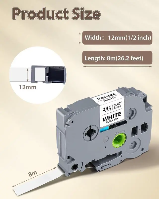 Alt view image 5 of 6 - 50-Pack TZe-231 TZe231 12mm 0.47 Laminated White TZ Tape Compatible with Brother P Touch Label Maker Tape RefillWork with Brother PTouch D220 PTD210 PTH110 PTH111 PTP710BT PTD400