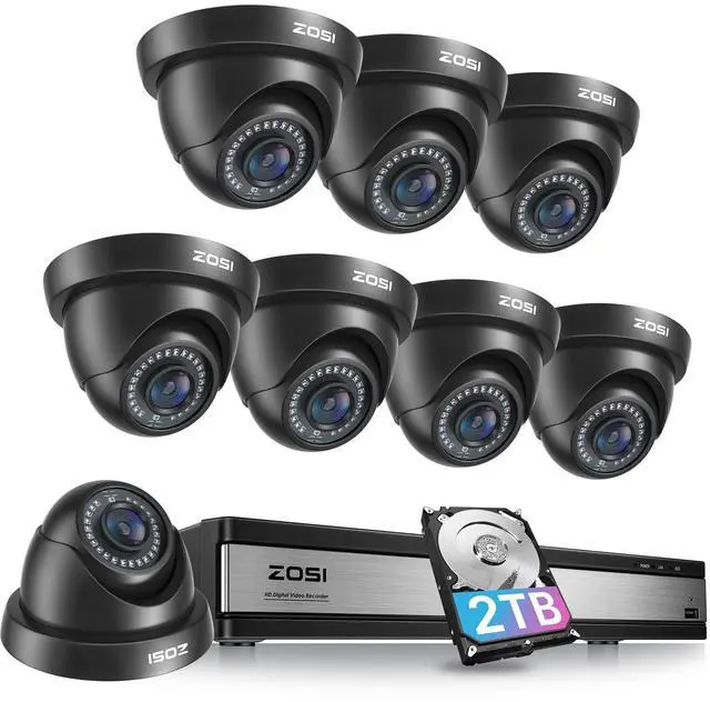 Main image of 16 Channel Security Camera System 1080p, 2MP H.265+ Hybrid 16CH DVR with AI Human Vehicle Detect, 8 x 1080p CCTV Dome Camera Outdoor, 80ft Night Vision, 90° View Angle, Remote Access, 2TB HDD