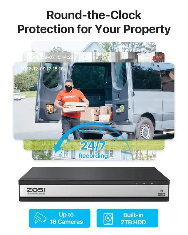 Alt view image 5 of 6 - 16 Channel Security Camera System 1080p, 2MP H.265+ Hybrid 16CH DVR with AI Human Vehicle Detect, 8 x 1080p CCTV Dome Camera Outdoor, 80ft Night Vision, 90° View Angle, Remote Access, 2TB HDD