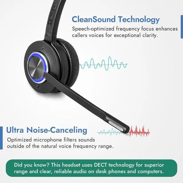 Alt view image 2 of 6 - LH570 2-in-1 Wireless Office Headset with Mic - Computer & Telephone Headset (DECT Headset, not Bluetooth) Phone Headsets for Office Phones