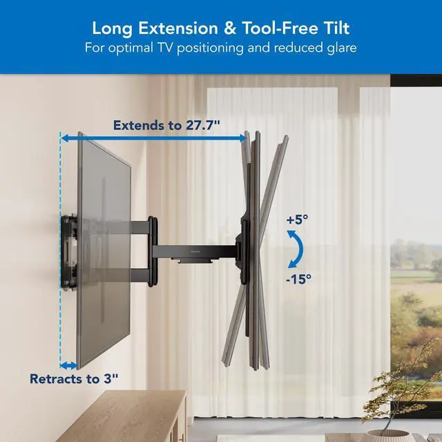 Alt view image 6 of 6 - Heavy Duty XXL Full Motion TV Wall Mount for Extra Large TVs, max VESA 900x600, Holds up to 264lb, Swivel Tilt Extension Adjustable TV Mount for 60" 65" 75" 80" 85" 90" 98" 100" 115" 120 in