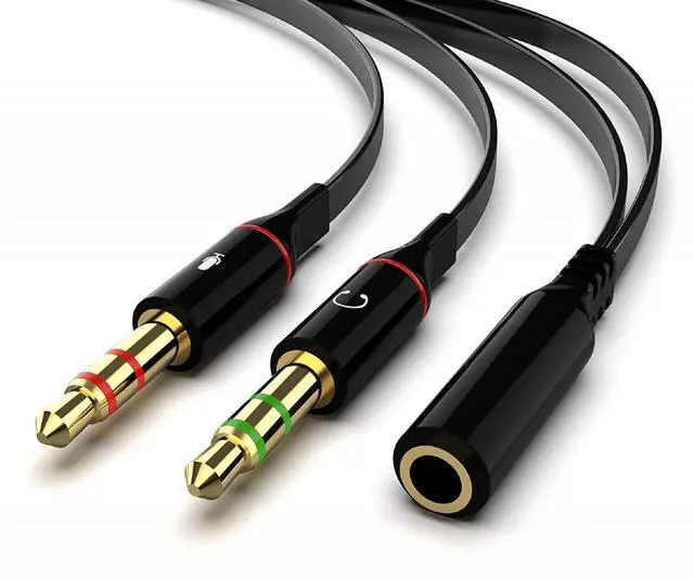 Main image of Headphone Splitter Adapter, 3.5mm Mic Cable for Computer, Headset 3.5mm Female to 2 Dual Male Microphone Audio Stereo Jack Earphones Port to Gaming Speaker PC - 50 Pack