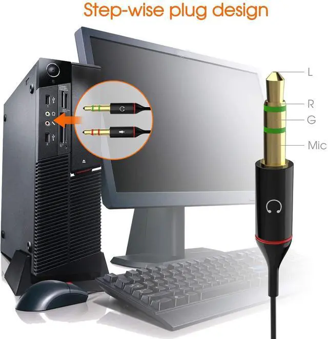 Alt view image 4 of 6 - Headphone Splitter Adapter, 3.5mm Mic Cable for Computer, Headset 3.5mm Female to 2 Dual Male Microphone Audio Stereo Jack Earphones Port to Gaming Speaker PC - 50 Pack