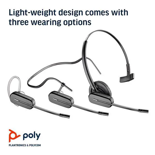 Alt view image 4 of 6 - CS540 Wireless DECT Headset (Poly) - Single Ear (Mono) Convertible (3 Wearing Styles) - Connects to Desk Phone - Noise Canceling Microphone