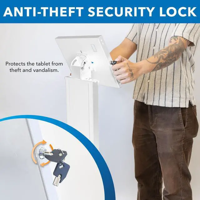 Alt view image 4 of 6 - Anti-Theft iPad Floor Stand Kiosk, Locking Tablet Floor Stand for iPad Gen 711 & A16, Air & Pro (10.2"11"), Commercial Kiosk for Retail, Lobby & Trade Show, White