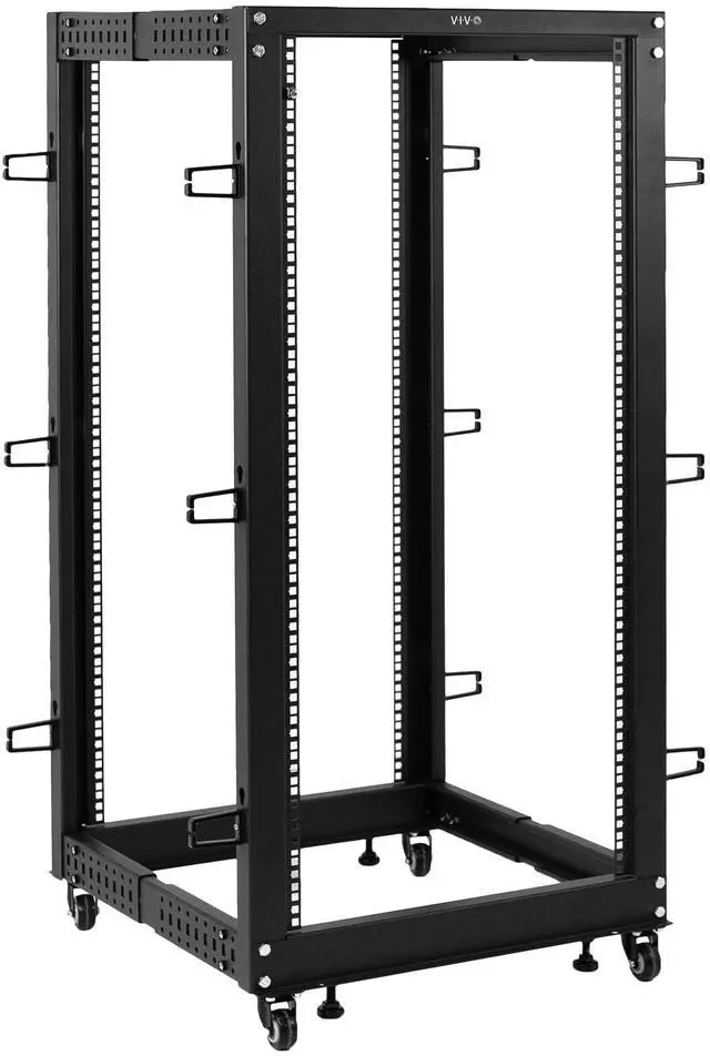 Main image of 25U Freestanding Server Rack, Mobile Open Frame 22 to 40 inch Adjustable Network Server Cart, Black, CART-SR25U