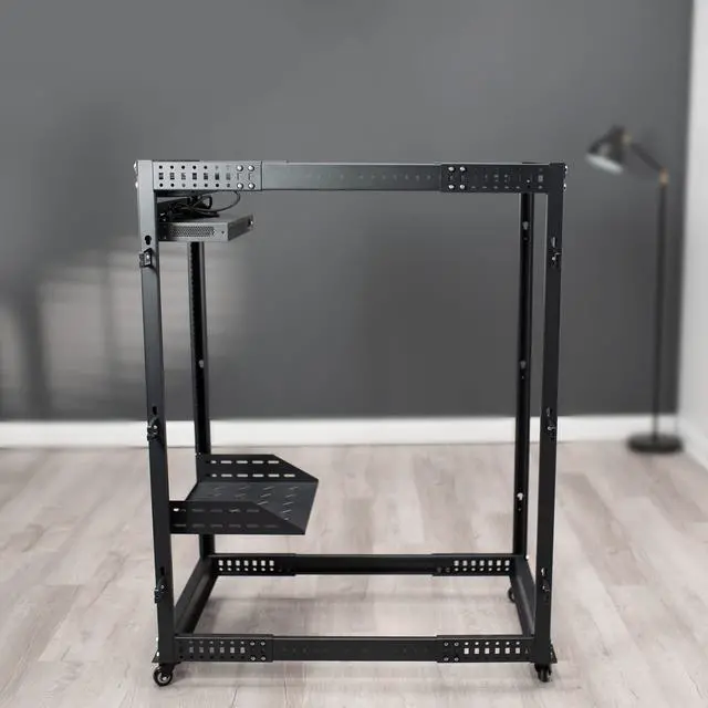 Alt view image 2 of 6 - 25U Freestanding Server Rack, Mobile Open Frame 22 to 40 inch Adjustable Network Server Cart, Black, CART-SR25U
