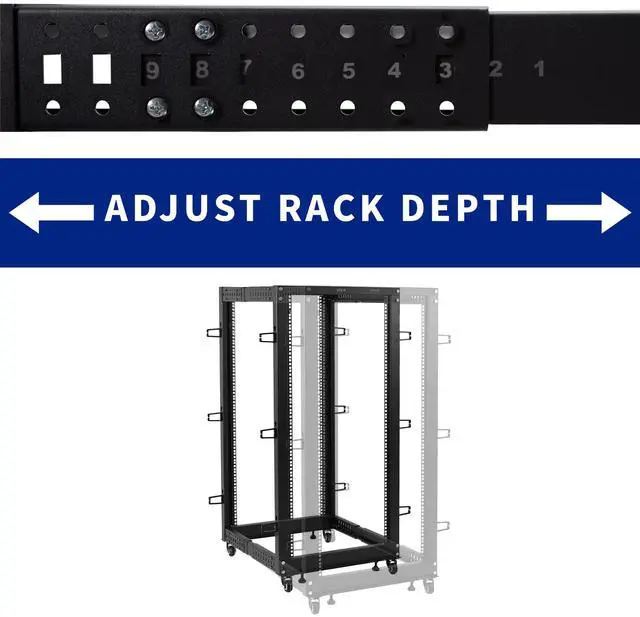 Alt view image 3 of 6 - 25U Freestanding Server Rack, Mobile Open Frame 22 to 40 inch Adjustable Network Server Cart, Black, CART-SR25U