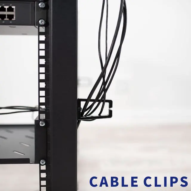 Alt view image 4 of 6 - 12U Freestanding Server Rack, Mobile Open Frame 22 to 40 Inch Adjustable Network Server Cart, Black Steel, CART-SR12U