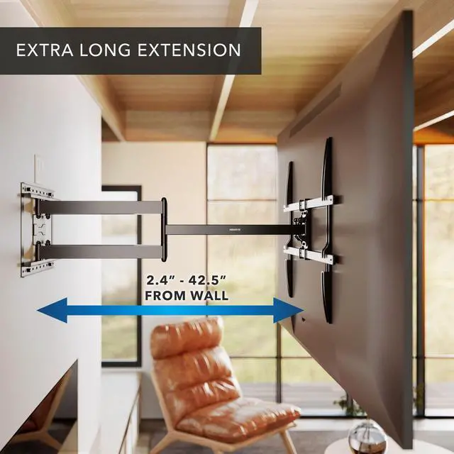 Alt view image 3 of 6 - Corner Long Arm Full Motion TV Wall Mount, Extra Long 42.5-Inch Extension, Heavy-Duty Dual Arm Bracket for 43100 Inch TVs, Swivel Tilt Level Adjustment, Max VESA 800x600, 132 lbs