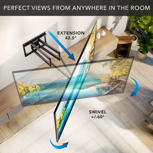 Alt view image 4 of 6 - Corner Long Arm Full Motion TV Wall Mount, Extra Long 42.5-Inch Extension, Heavy-Duty Dual Arm Bracket for 43100 Inch TVs, Swivel Tilt Level Adjustment, Max VESA 800x600, 132 lbs