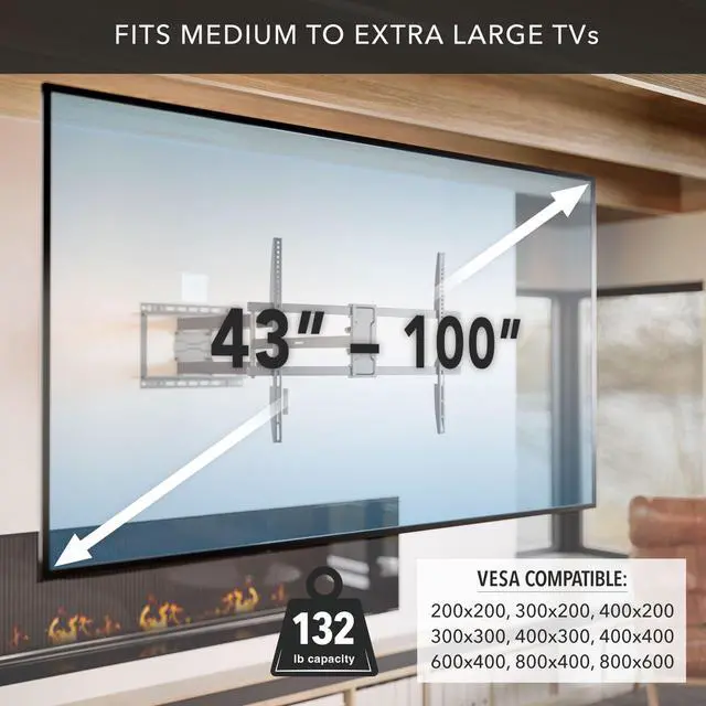 Alt view image 5 of 6 - Corner Long Arm Full Motion TV Wall Mount, Extra Long 42.5-Inch Extension, Heavy-Duty Dual Arm Bracket for 43100 Inch TVs, Swivel Tilt Level Adjustment, Max VESA 800x600, 132 lbs