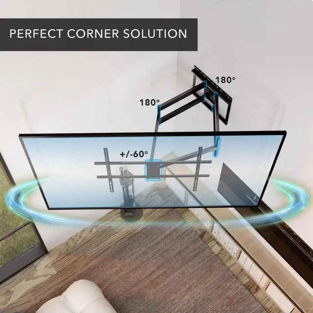 Alt view image 6 of 6 - Corner Long Arm Full Motion TV Wall Mount, Extra Long 42.5-Inch Extension, Heavy-Duty Dual Arm Bracket for 43100 Inch TVs, Swivel Tilt Level Adjustment, Max VESA 800x600, 132 lbs