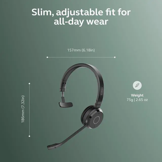 Alt view image 6 of 6 - Evolve 65 TE (Third Edition) Wireless Single-Ear Headphones - Noise-Canceling Mic, 16 hrs Battery Life, Dual Connectivity, Works with All UC Platforms Like Zoom & Google Meet, Black