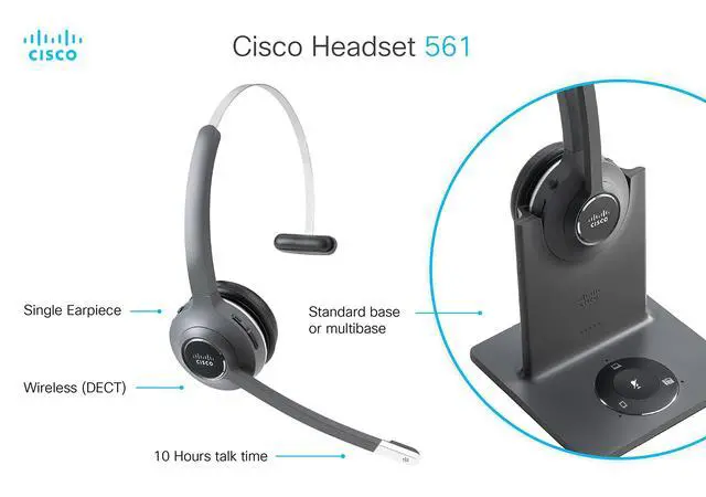 Alt view image 3 of 4 - 561 Headset - Mono - Black - Wireless - DECT 6.0-300 ft48 kHz - Over-The-Head - Monaural - Supra-aural - Uni-Directional, Electret, Condenser Microphone