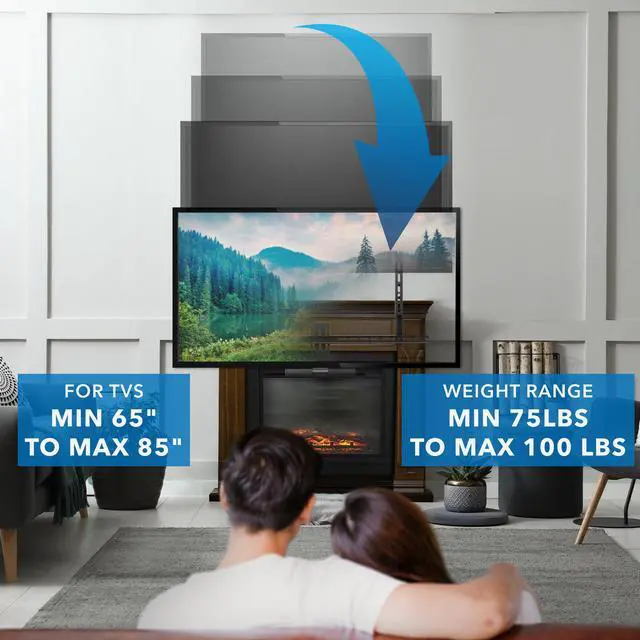 Alt view image 2 of 6 - Fireplace Mantel TV Wall Mount, Above Fireplace Height Adjustable TV Mount, Pull Down Mantle Mount with Spring Assist, 65-85 inches, VESA 100x100 to 800x500, max 110 lb Weight