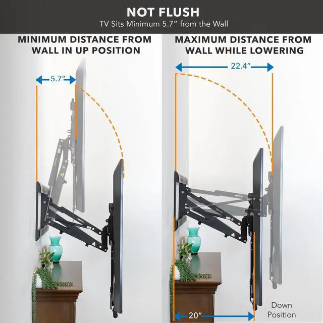 Alt view image 4 of 6 - Fireplace Mantel TV Wall Mount, Above Fireplace Height Adjustable TV Mount, Pull Down Mantle Mount with Spring Assist, 65-85 inches, VESA 100x100 to 800x500, max 110 lb Weight