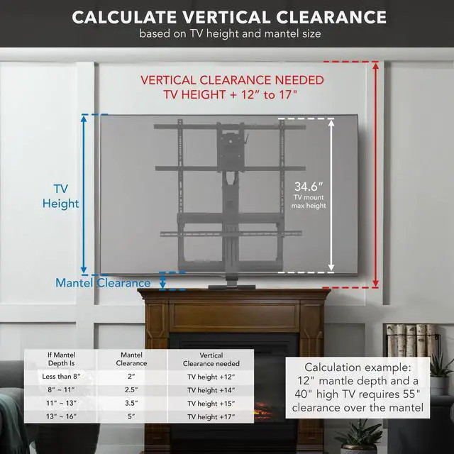 Alt view image 5 of 6 - Fireplace Mantel TV Wall Mount, Above Fireplace Height Adjustable TV Mount, Pull Down Mantle Mount with Spring Assist, 65-85 inches, VESA 100x100 to 800x500, max 110 lb Weight