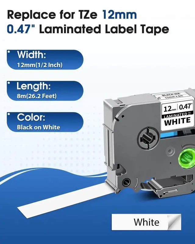 Alt view image 2 of 6 - 100-Pack TZe-231 Label Tape Compatible for Brother TZe TZ Tape 12mm 0.47 Laminated White TZe231 TZ-231 Refills for P Touch Label Maker PT-D220 D210 H110 D400 D610BT 1280 D600, 1/2" x 26.2'