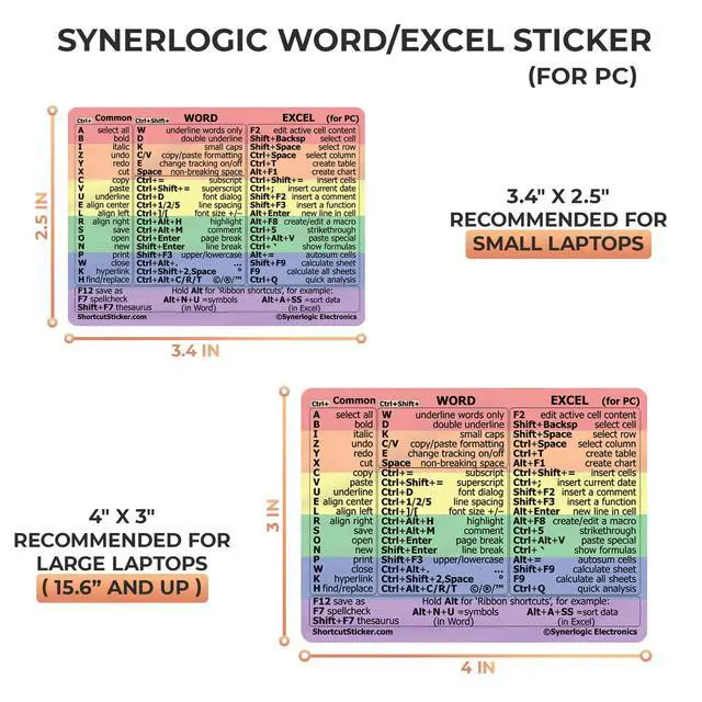 Alt view image 6 of 6 - Windows + Word/Excel (for Windows) Quick Reference Guide Keyboard Shortcut Stickers, No-Residue Vinyl (Rainbow/Small/Combo/100sets)