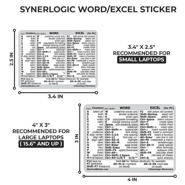 Alt view image 6 of 6 - Windows + Word/Excel (for Windows) Quick Reference Guide Keyboard Shortcut Stickers, No-Residue Vinyl (White/Small/Combo/100sets)