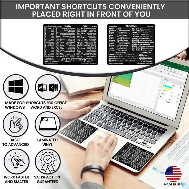 Alt view image 5 of 6 - Windows + Word/Excel (for Windows) Quick Reference Guide Keyboard Shortcut Stickers, No-Residue Vinyl (Black/Small/Combo/100sets)