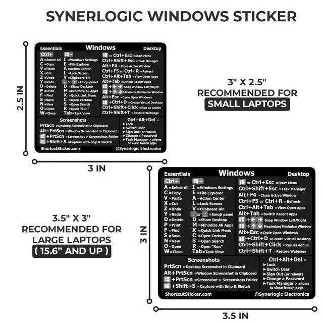 Alt view image 6 of 6 - Windows + Word/Excel (for Windows) Quick Reference Guide Keyboard Shortcut Stickers, No-Residue Vinyl (Black/Small/Combo/100sets)