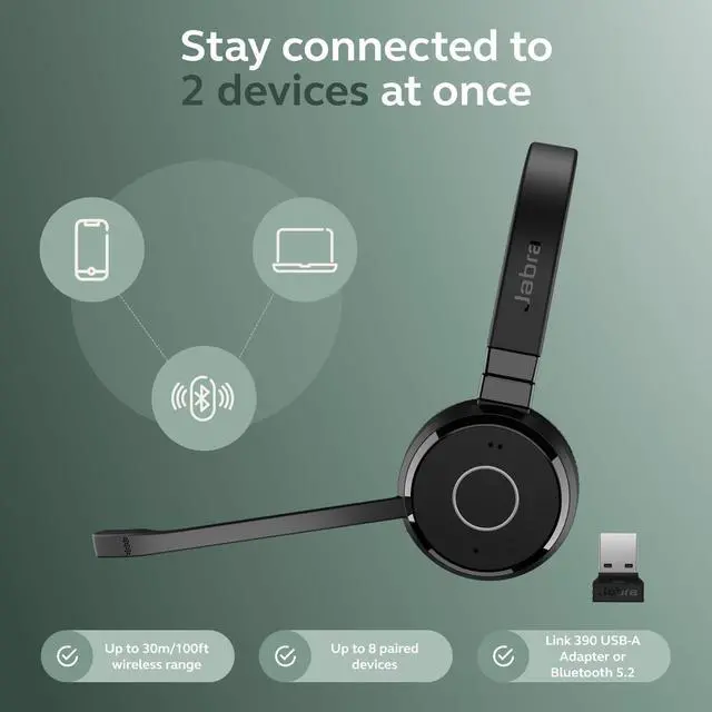 Alt view image 4 of 6 - Evolve 65 TE (Third Edition) Wireless Headphones - Noise-Canceling Mic, 16 hrs Battery Life, Connectivity, Works with All UC Platforms Like Zoom & Google Meet, Black