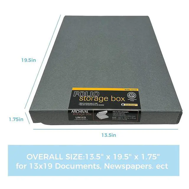 Alt view image 2 of 6 - Folio Storage Box, Clamshell Design with Metal Edge. 13.5x19.5x1.75 Inches, Archival Boxboard, Preserve Photos, Cards, Magazines, Documents, Art, Ephemera, Family Records, Gray, Pack of 10