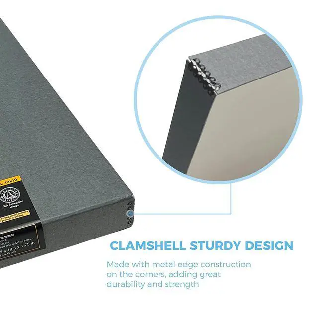 Alt view image 4 of 6 - Folio Storage Box, Clamshell Design with Metal Edge. 13.5x19.5x1.75 Inches, Archival Boxboard, Preserve Photos, Cards, Magazines, Documents, Art, Ephemera, Family Records, Gray, Pack of 10